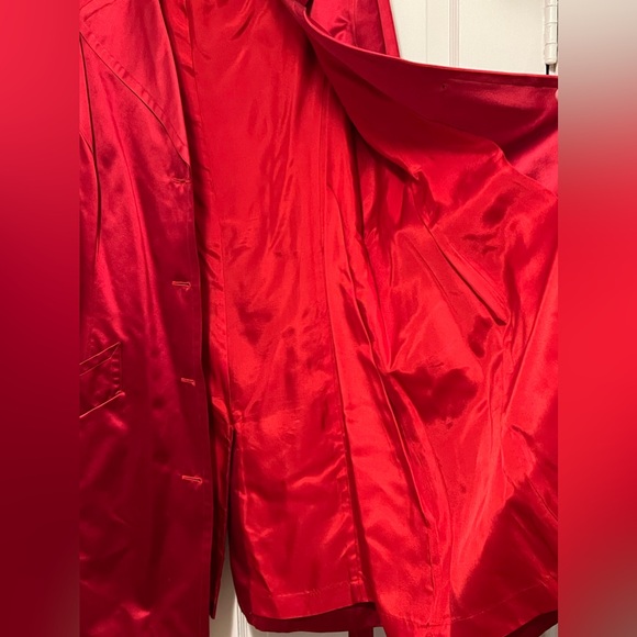 Vintage Anne Klein Satin Trench Coat - Red, Size 2X - Picture 6 of 8